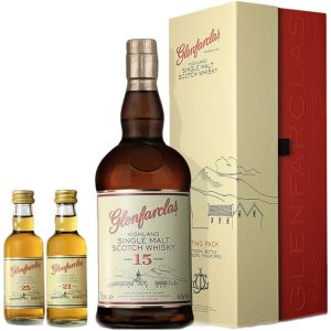 Glenfarclas 15 Jahre Gift Set + Tube 21 yo + Tube 25 yo 